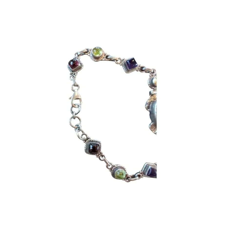 Sterling Silver Scarab Bracelet Turquoise Multicolored Gems - Picture 3 of 3